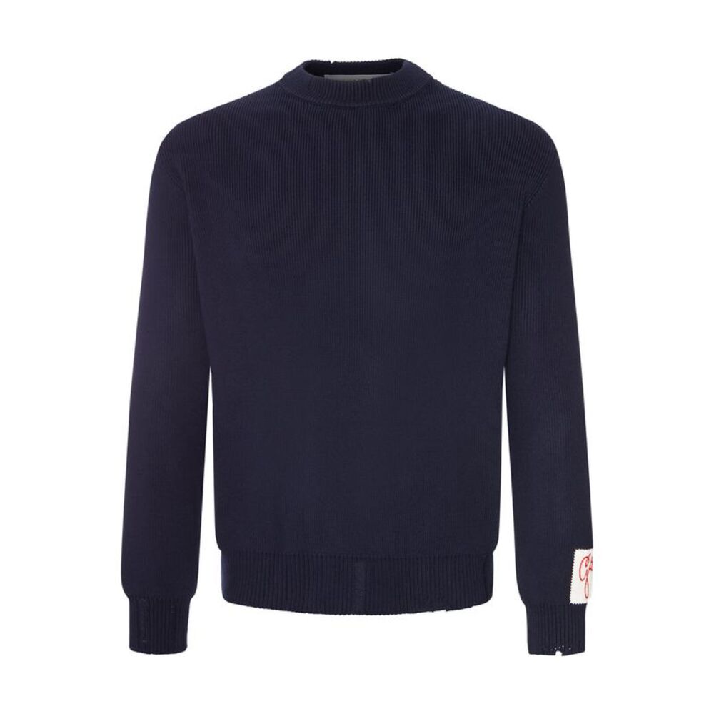 Golden Goose Deluxe Brand Men Crewneck Cotton Sweater With Destroyed Effect